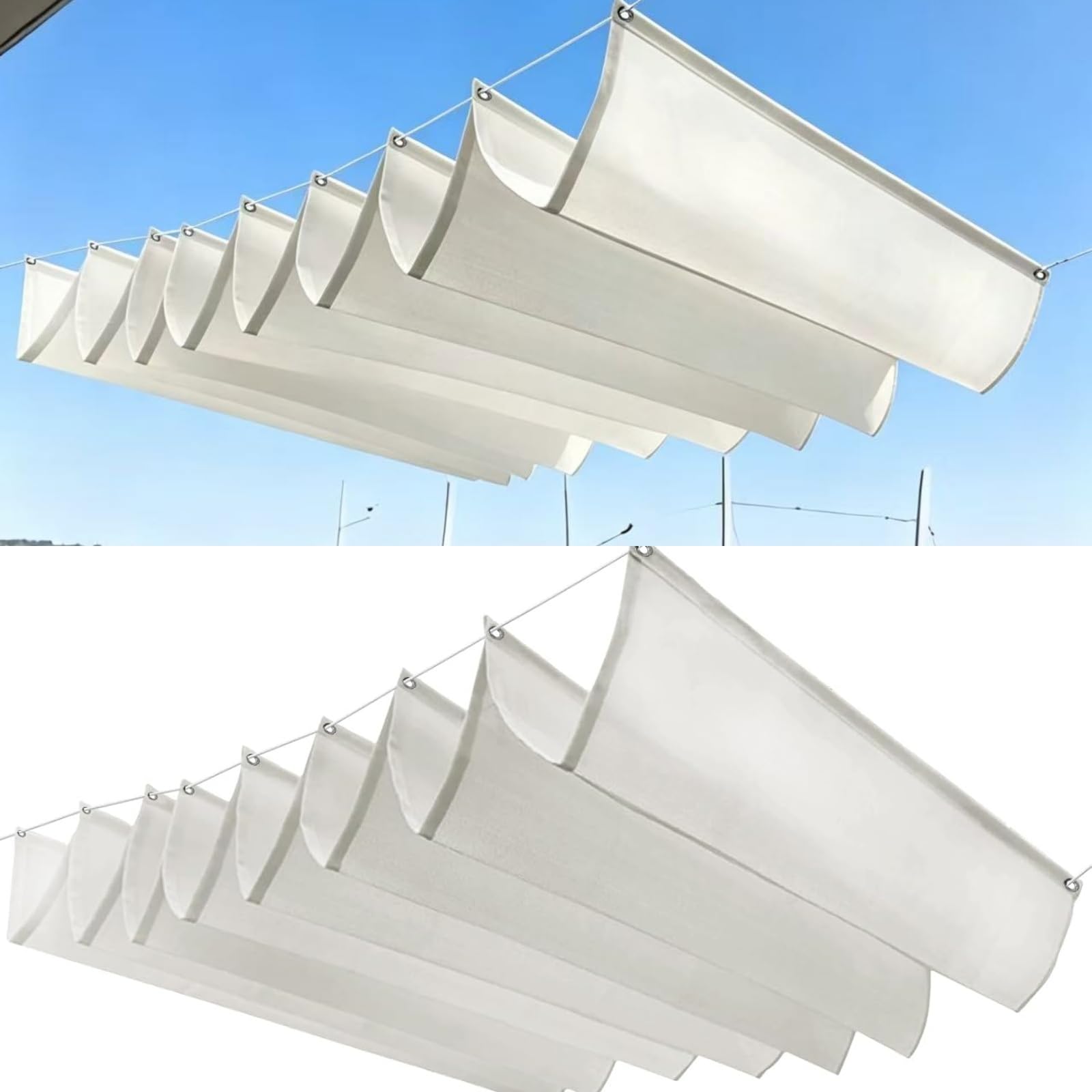 Maska Przeciwsłoneczna Z Materiału 80x360cm Blokujący 98% UV Wodoodporna Osłona Pergoli Ogrodowej Z Oczkami I Sznurkiem Do Ogrodu Zewnętrznego, Patio, Trawnika, Biały