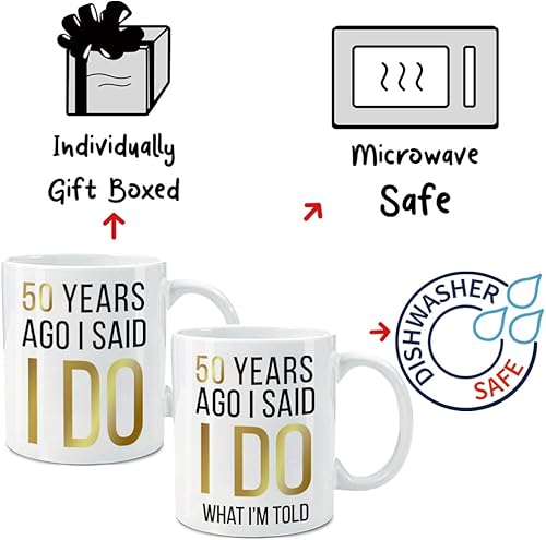 Miniatura 4 de Dnuiyses Novedoso juego de tazas de hace 50 años, regalos de aniversario de boda para parejas, 50 Years Ago I Said I Do Wedding Anniversary Cup,