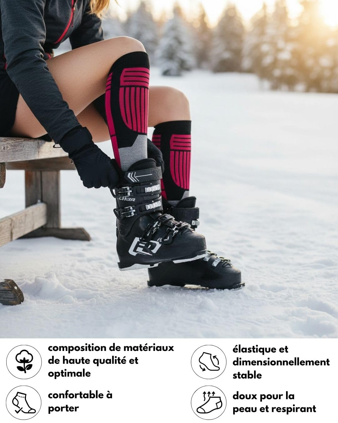 sockenkauf24 Chaussettes de Ski Femme Laine Merinos 2 Paires