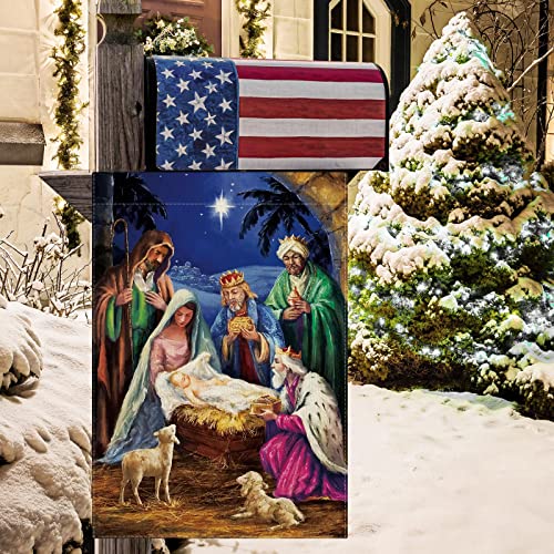 Cmegke Jesus Nativity Scene Christmas Garden Flags Religious Christmas Garden Flag, Winter Garden Flags For Outside Double Sided Winter Yard Flag Home Yard Farm Christmas Decor Outdoor 12.5 X 18 In #TOP3