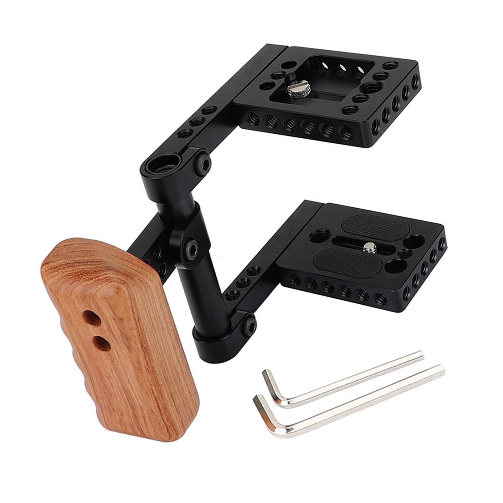 Jaula DSLR con mango de madera y roscas estándar de 1/4 pulgadas que permiten una expansión de accesorios de agarre seguro y sin herramientas, agarre de madera