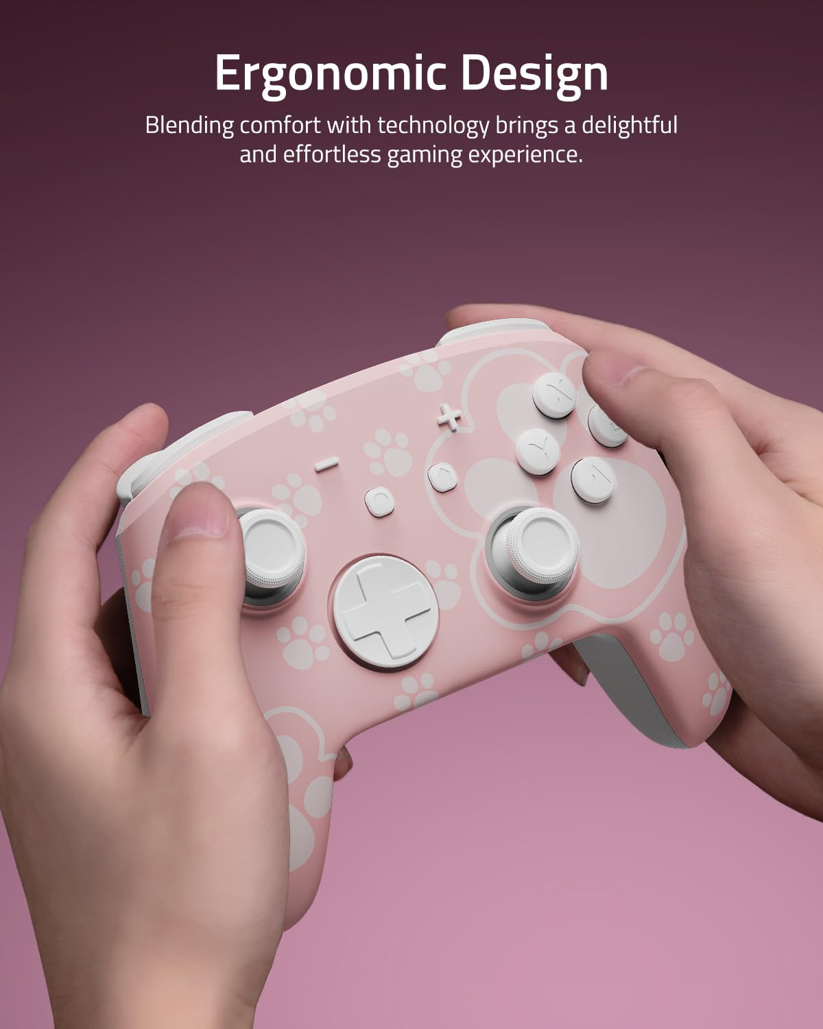 PALPOW Hall Effect Switch Pro Controller bezprzewodowy kompatybilny z Switch 2/OLED/Lite, FUNLAB Firefly Bluetooth Switch, kontroler gamepad z 7 kolorami LED/paddle/Turbo – kocia łapa, różowy