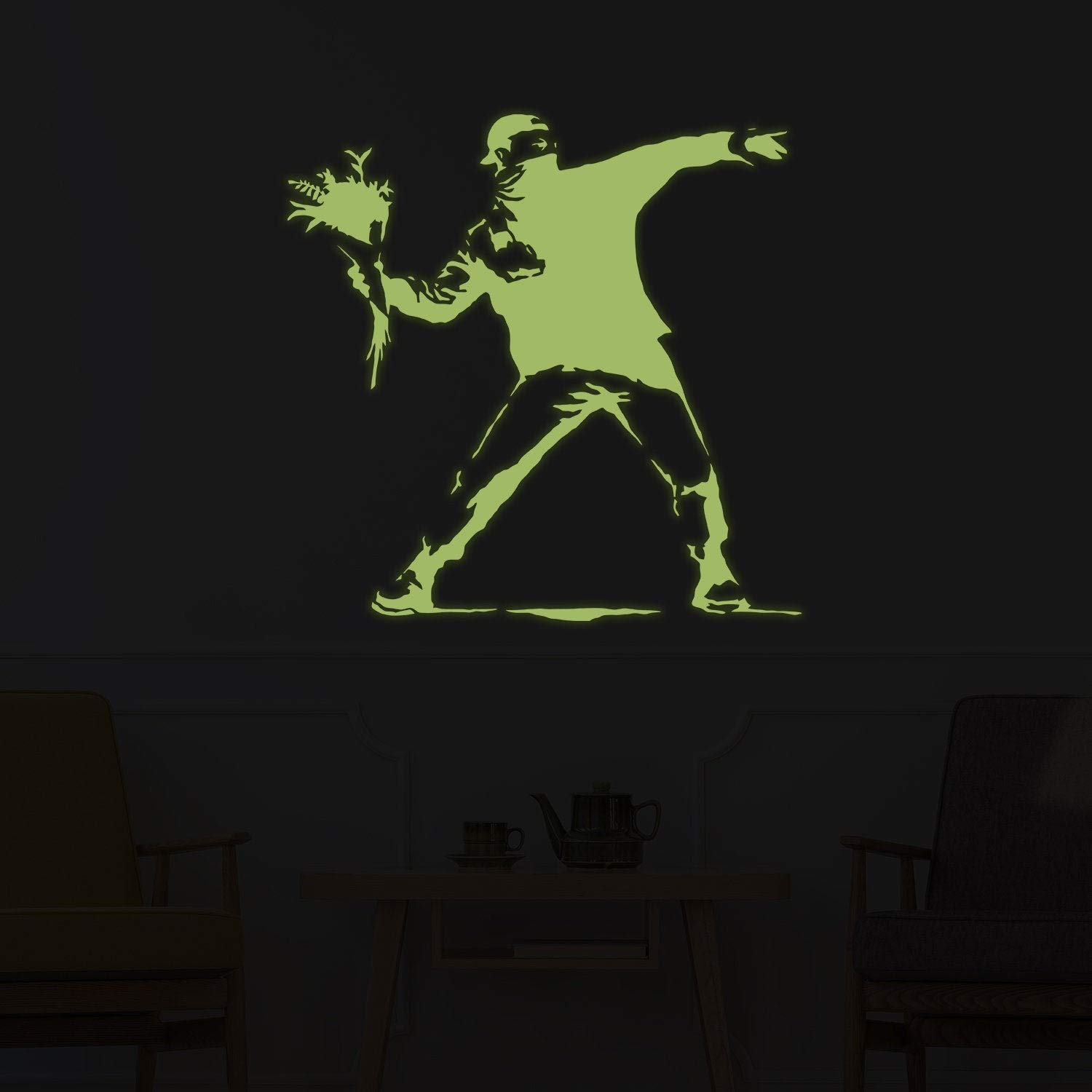 Glow In The Dark Wand Vinyl Sticker Art - Leuchtstoff Neon Nachtleuchtend Licht Aufkleber Kinderzimmer Stick - Banksy Flower Throw Me Wandaufkleber