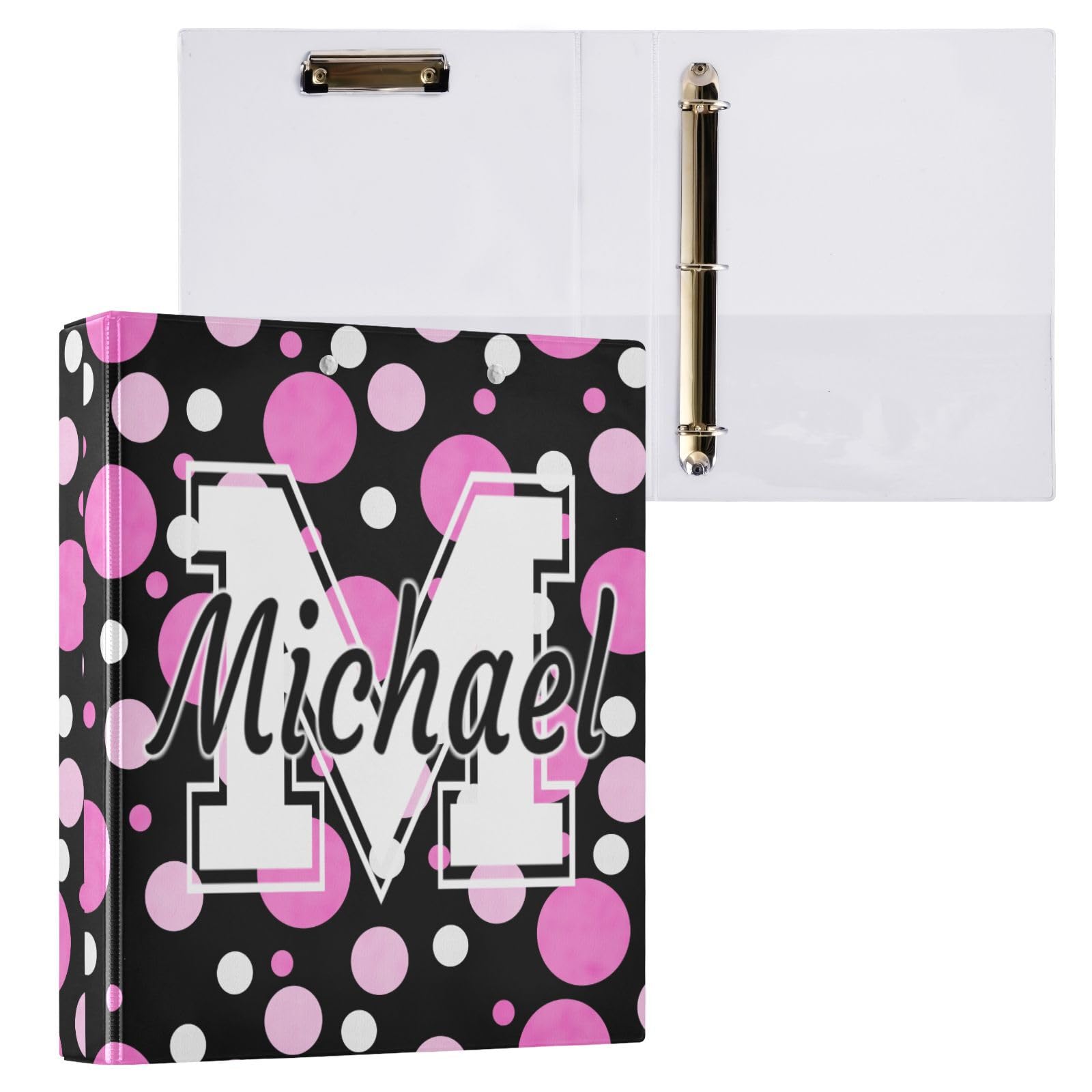 Raccoglitore ad anelli con 3 anelli a D con monogramma, a pois, con portablocco