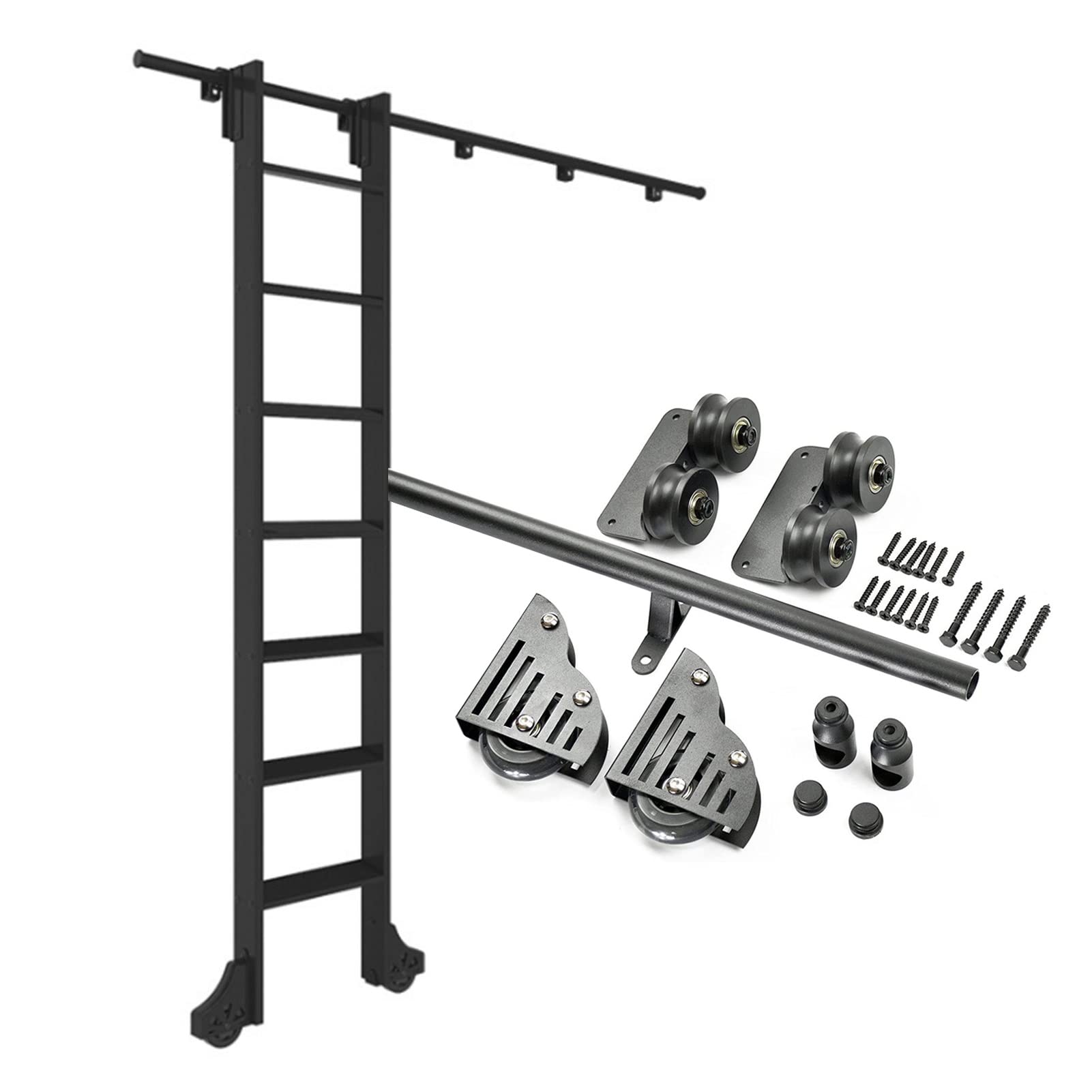 LWJSOCP Sliding Library Ladder Hardware Kit Rolling Ladder Hardware Library Sliding Ladder Hardware Kit with Floor Roller Wheels/Color/13Ft/400Cm Track Kit/3.3Ft/100Cm Track Kit