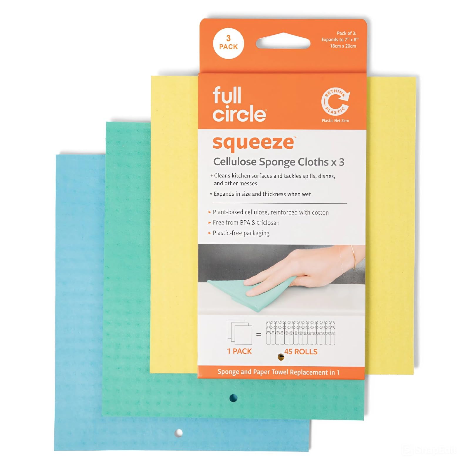 Full Circle Squeeze Cellulose Cloths, 3-Pack