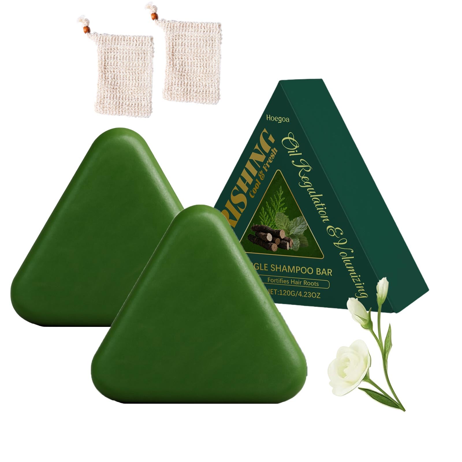 Nature Shampoo Bar, Thinning Hair-Volume Shampoo With Thuja Orientalis for Men and Women, Reducing Breakage, Hair Growth Soap for Anti-Hair Loss, 120g/4.23oz (dark green 2pcs)