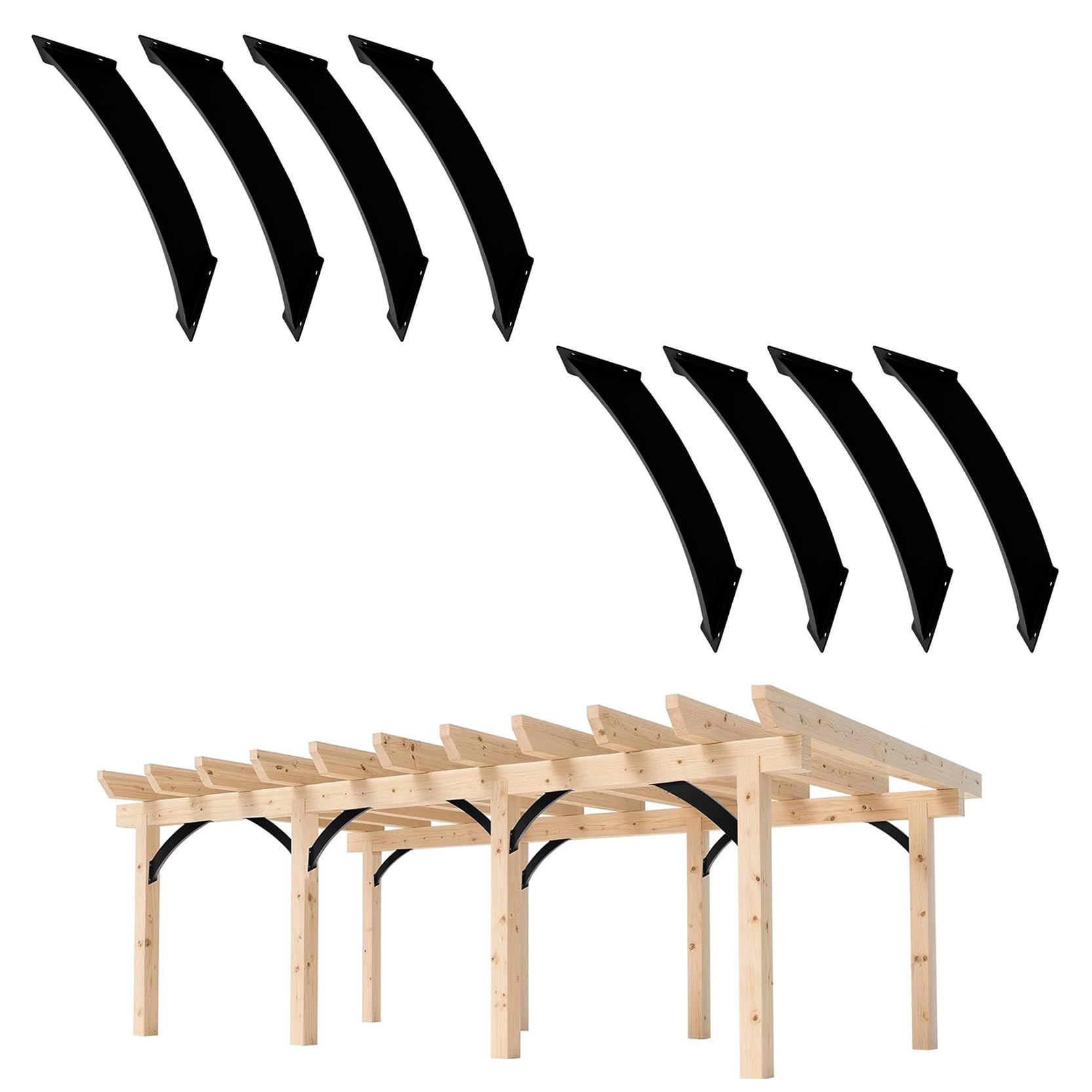 LQSYBHD Black 45 Degree Angle Support Bracket Inside Mount Corner Connector Corner Bracket for Pergolas Gazebo Deck Porch Cabin Elevated Wood Support Bracket Support kit (Size:8pcs)