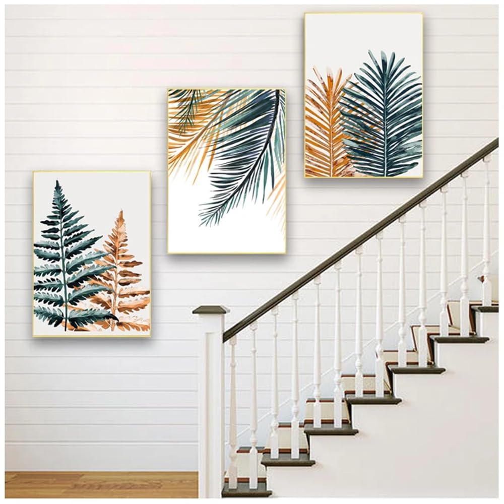 Wuhbcz White Canvas Paints-Abstract Wall Art Canvas Painting Picture Nordic Color Plant Leaves Poster Print Landscape Pictures For Living Kitchen Room Decoration-60 * 70Cm/3Pcs (No Frame)