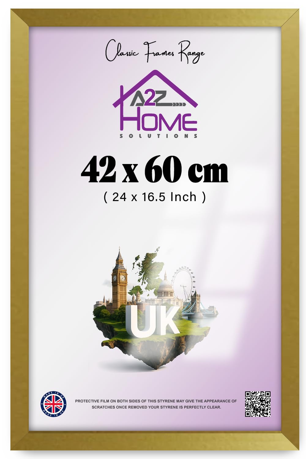 A2Z Stylish 42x60 cm Picture & Poster Frame | Eton Wood Finish, Solid Clips & Clear Acrylic Front | Wall Mount Portrait or Landscape | Ideal for Home, Office & Dorm Décor – Gold
