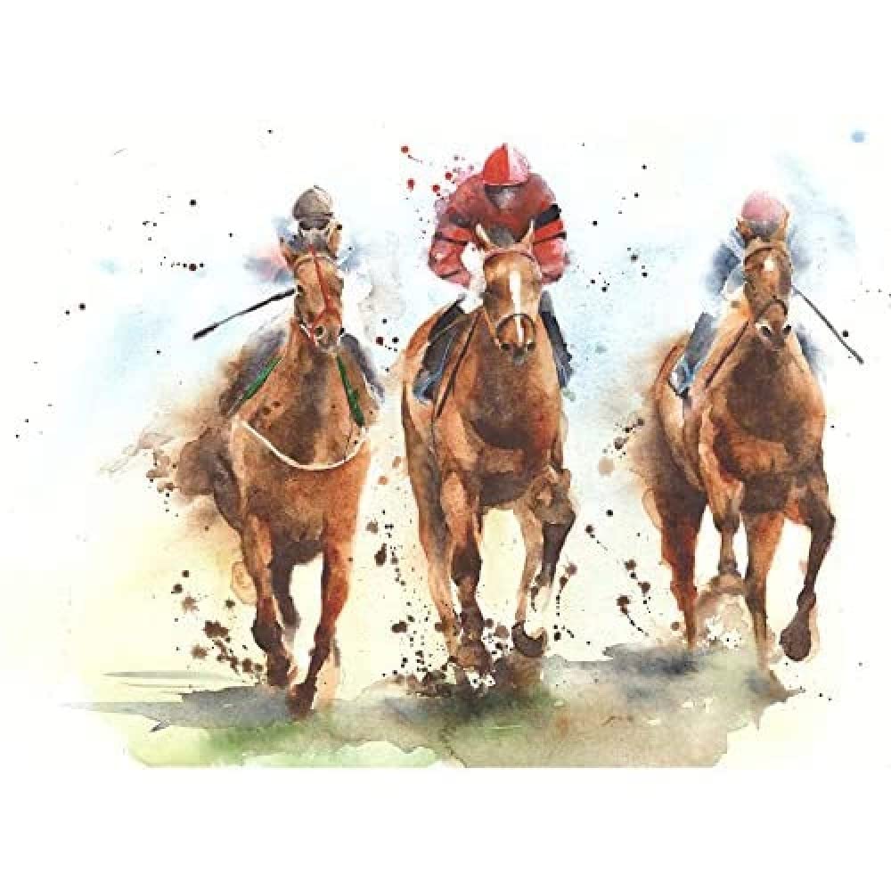 Wee Blue Coo Racing Horses Watercolour Unframed Art Print Poster Wall Decor 12x16 inch