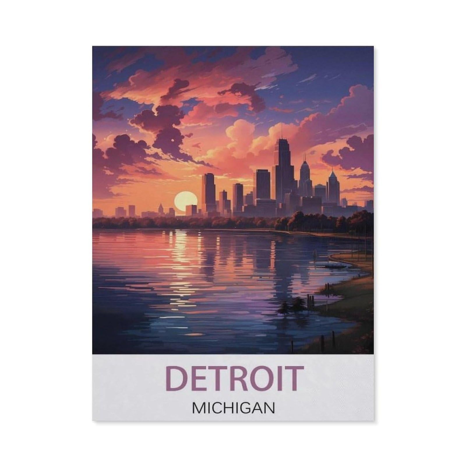 BEAYODKP DIY 5D Diamond Painting，Detroit Michigan ， River（40 x 50 cm）