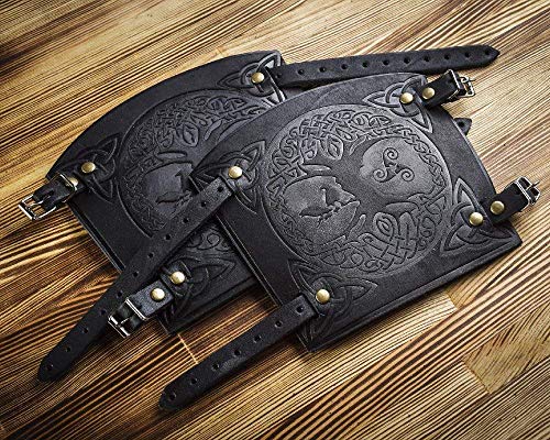 Leather Cuff Bracer - Best Unique Gift - LARP Gauntlet - Leather Wristbands - LARP Accessories Viking Bracers - Archery Armguard - Yggdrasil World Tree - Length 6" - Thumbnail 4