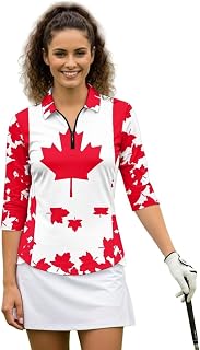 Canadian Flag Print Golf Shirts for Womens Half Sleeve Lightweight 1/4 Zip Up Moisture Wicking Tennis Tops with Sun Protection Outfits Shirt