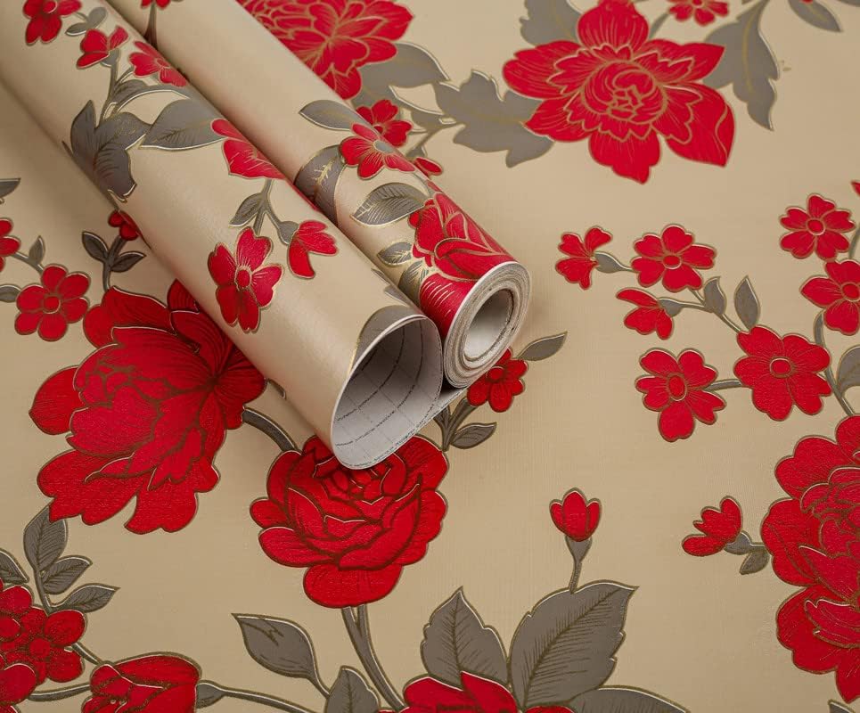 Image of JAAMSO ROYALS Red Flower Wallpaper for Bedroom, Bedroom Wallpaper(500CM x 45CM)
