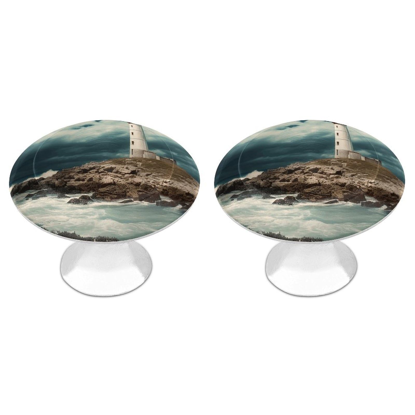 Fodpand White 2 Pack Cabinet Knobs 1.1 Inch Single Hole Drawer Pulls Handles Decorative Lighthouse Seaside Furniture Knobs For Dresser Kitchen Bathroom Cupboard Wardrobe Vanity Closet Door Hardware