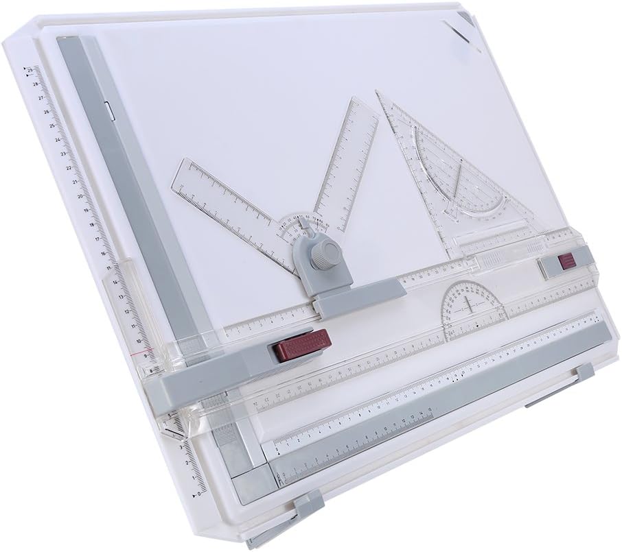 A3 Drawing Board Drafting Table, Multifunctional Drawing Board Table with Clear Rule Parallel Motion and Angle Adjustable Measuring System, Metric