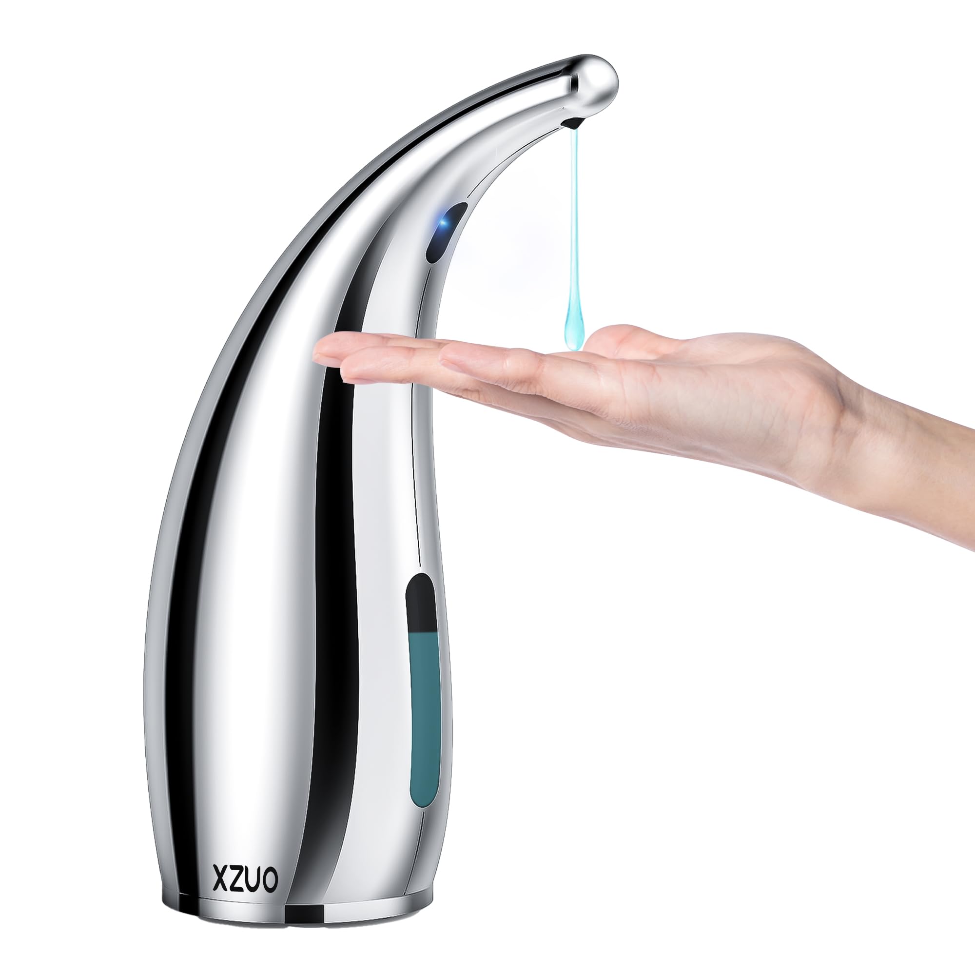 XZUO Distributore automatico di sapone a 4 livelli con sensore senza contatto, dispenser per sapone liquido, senza contatto elettrico a batteria, batteria 9+Silver
