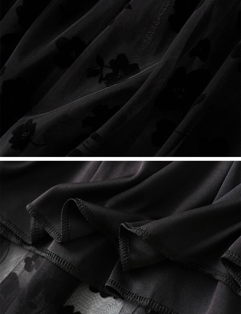 Floral Skirts for Women Midi Length High Waisted A Line Cute Fairy Pleated Layered Tulle Skirt - Image 3