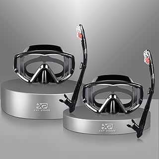 Snorkel Set Pano 3 Window Adult Snorkeling Gear, Professional Snorkel Goggles Anti-Fog Diving Mask, Anti-Leak Swim Goggles and Dry Top Snorkel for Diving, Snorkeling, Swimming