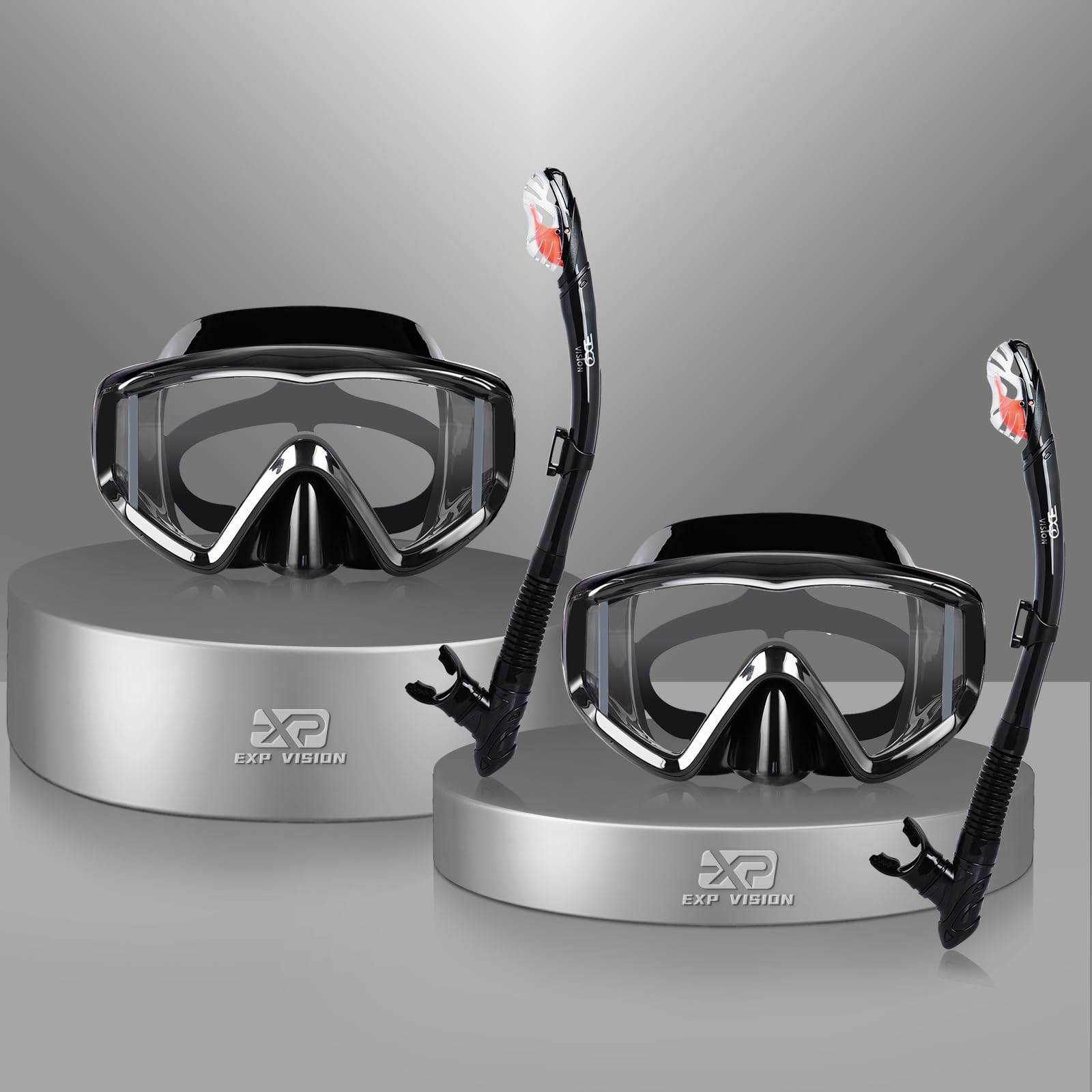 Snorkel Set Pano 3 Window Adult Snorkeling Gear, Professional Snorkel Goggles Anti-Fog Diving Mask, Anti-Leak Swim Goggles and Dry Top Snorkel for Diving, Snorkeling, Swimming