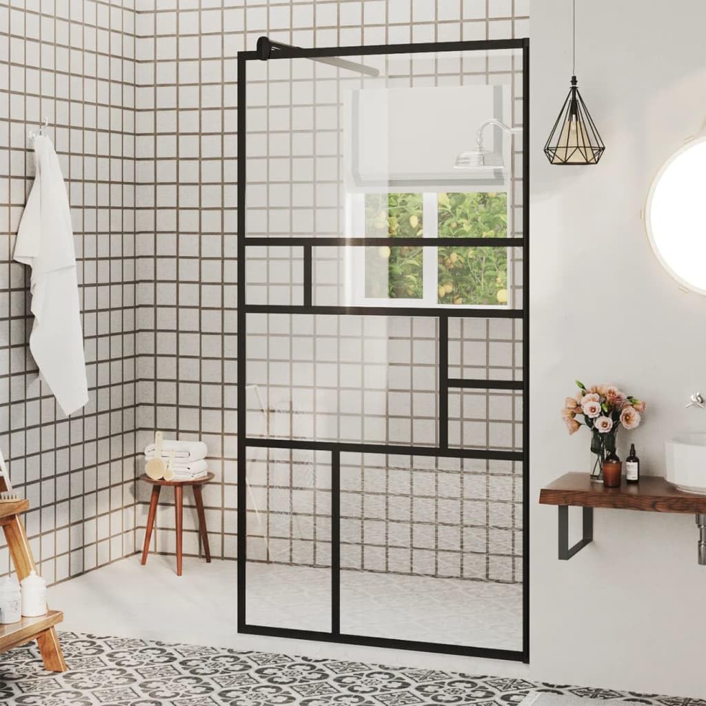vidaXL Mampara de ducha accesible vidrio ESG claro negro 80x195 cm