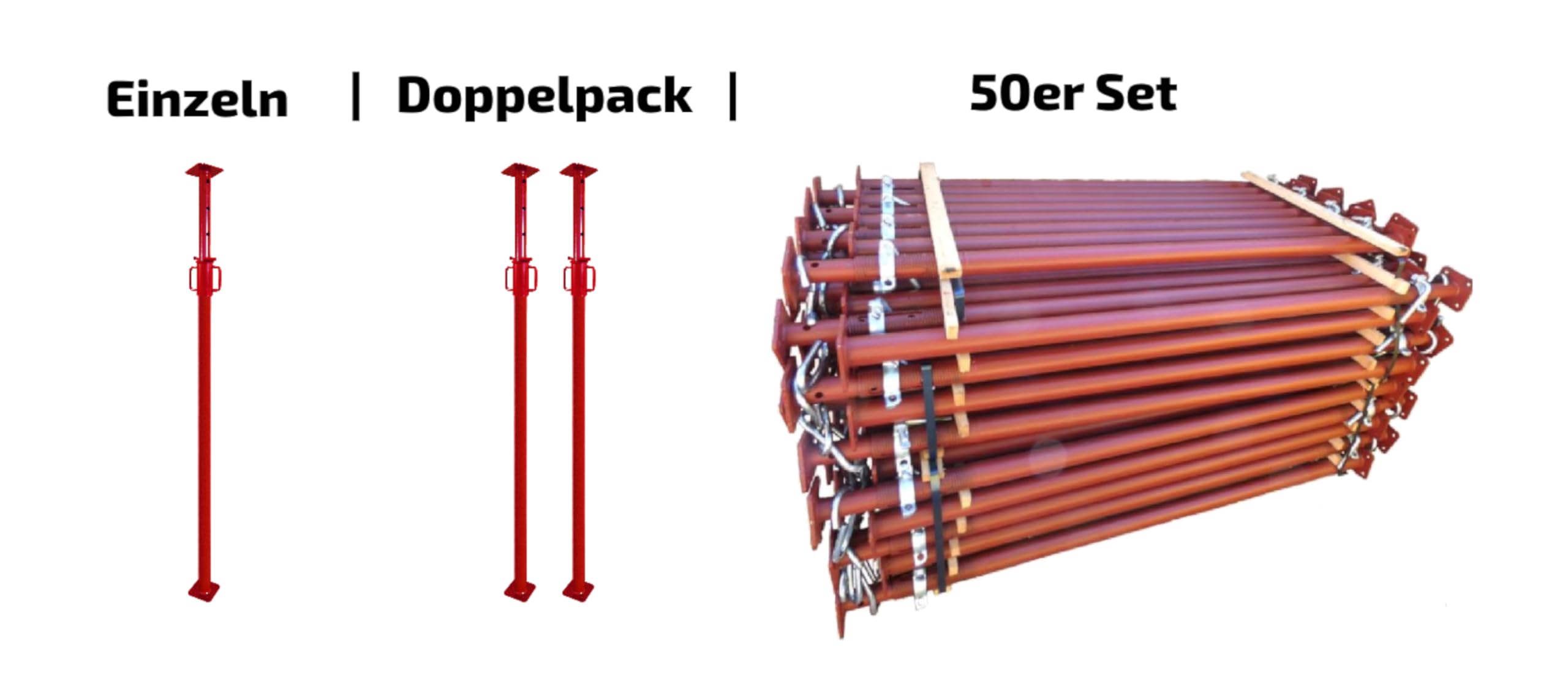 GBM Baustütze 0,8m bis 1,3m | Universalstütze 5kg | Montagestütze mit unverlierbarem Sicherheitshaken | bis 1.600kg Traglast (2 Stück)