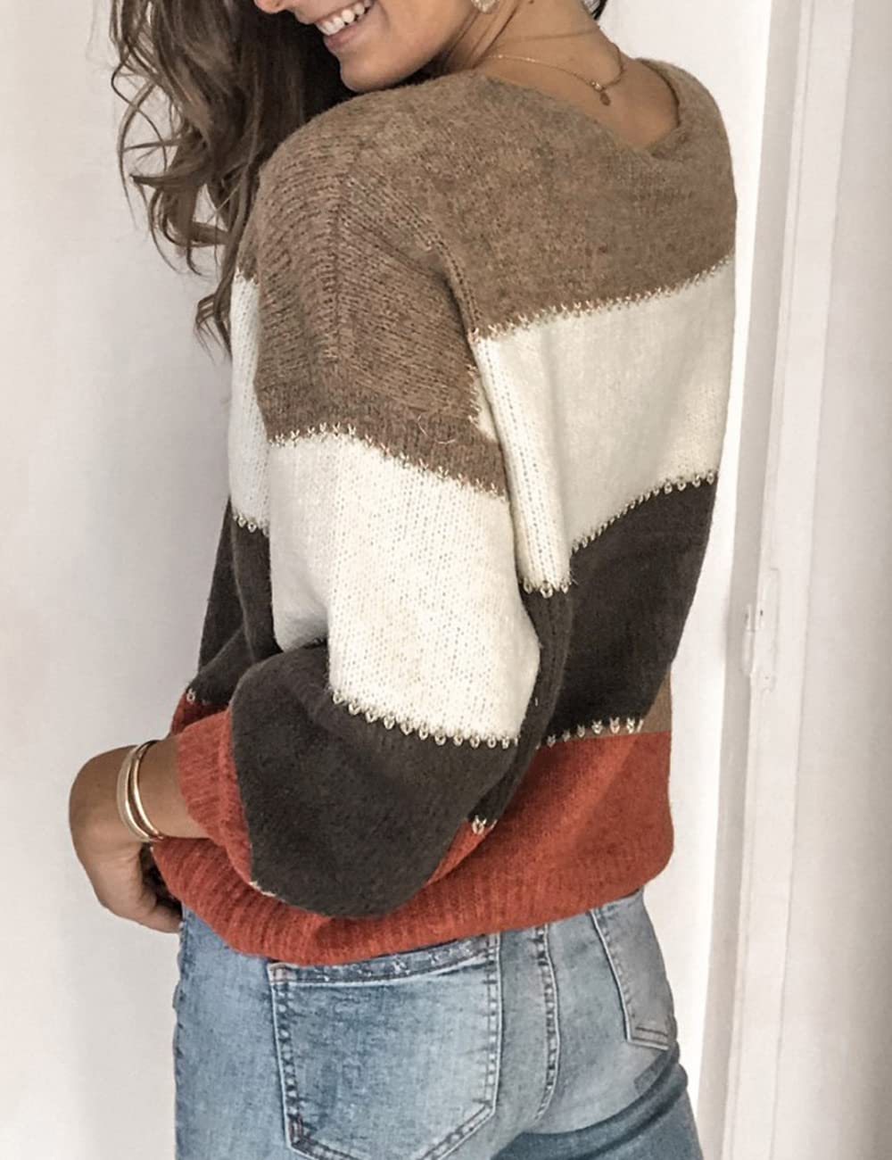 heekpek Maglione Donna Invernale Color Block Maglione di Punto per Donna Knitted Sweater Oversize Casual Pullover Top Lavorato a Maglia per Autunno Invernali Primavera