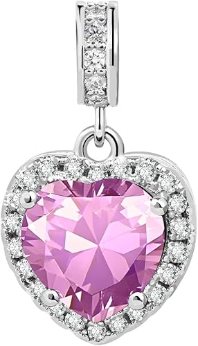 KunBead Colgantes de enero a diciembre con piedra natal de amor y corazón compatibles con collar de pulsera Pandora