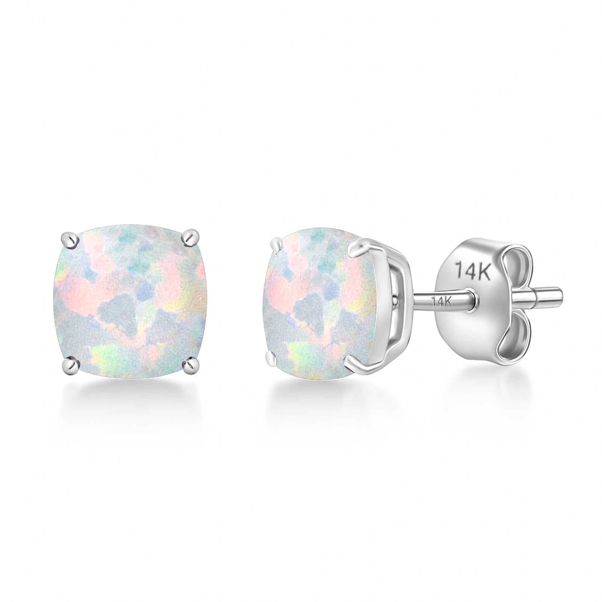 14k Gold 6MM Cushion Cut Stud Gemstone Earrings | Hypoallergenic Solitaire Gemstone Studs with 14K Gold Backs | Lightweight Birthstone Earrings with