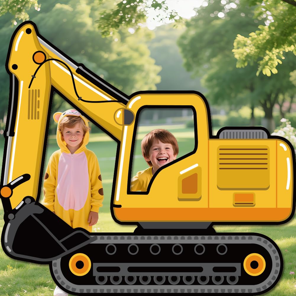WADORN Excavator Truck Party Decorations Backdrop, 5.4x5.9Ft Engineering Vehicles Banner Backdrops Construction Theme Photography Background for Birthday Party Photo Booths Decors Supplies