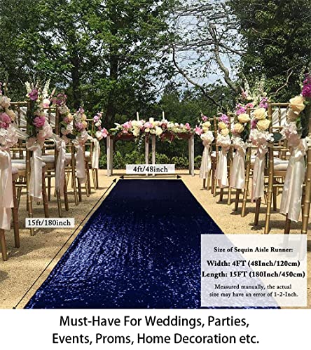 Sequin Aisles Floor Runner-4Ftx15Ft Wedding Aisle Runner Navy Blue Floor Carpet Runner Rug Sequin Fabric Aisle Runners For Weddings Bridal Runner Aisle Outdoor #TOP4