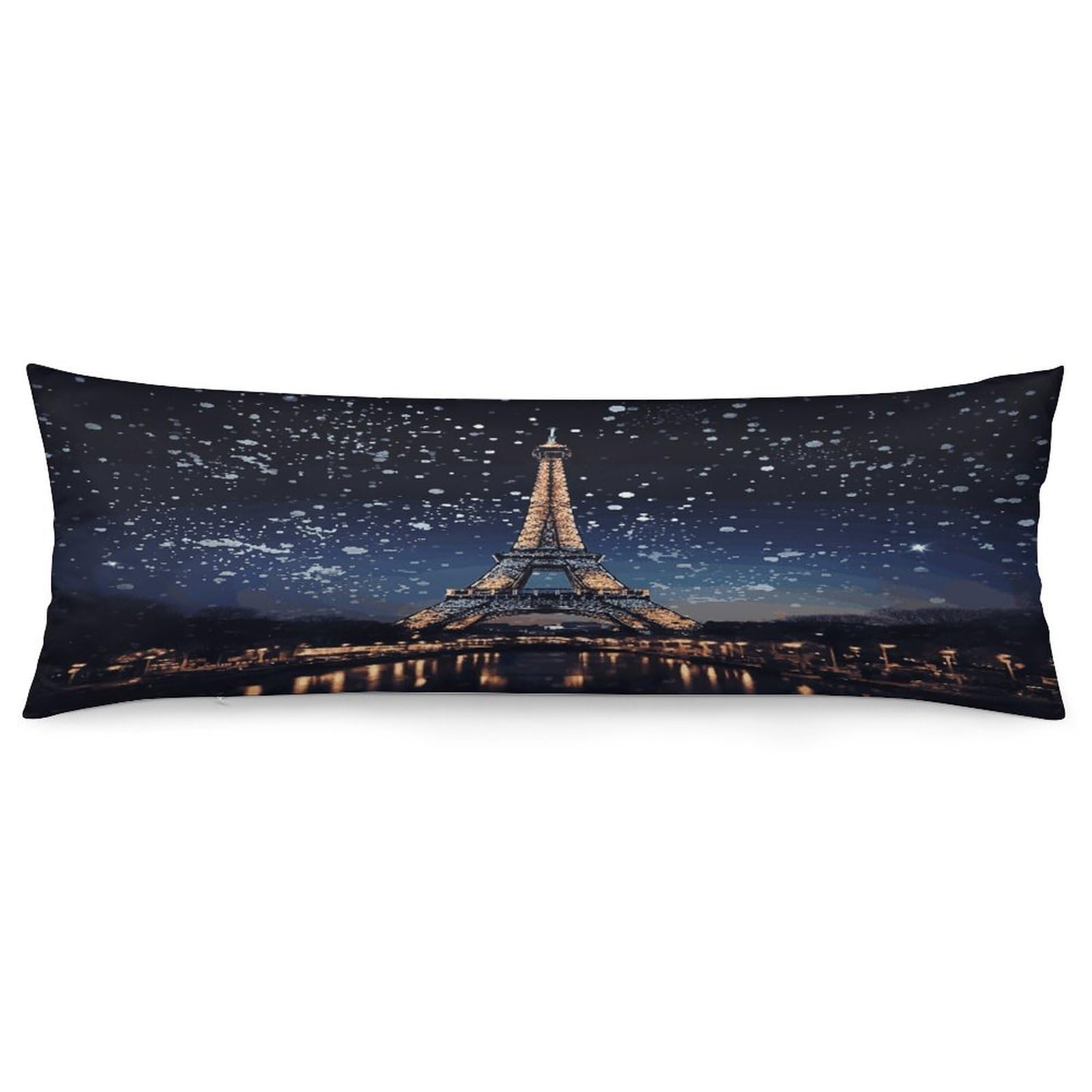 Night Paris Eiffel Tower Pillow Cover with Zipper Pillow Case Super Soft and Cozy Body Pillowcase 19 X 53 Inches Luxury Long Pillowcase for Couch Sofa Chair Bed Home Decor Pillows Cover