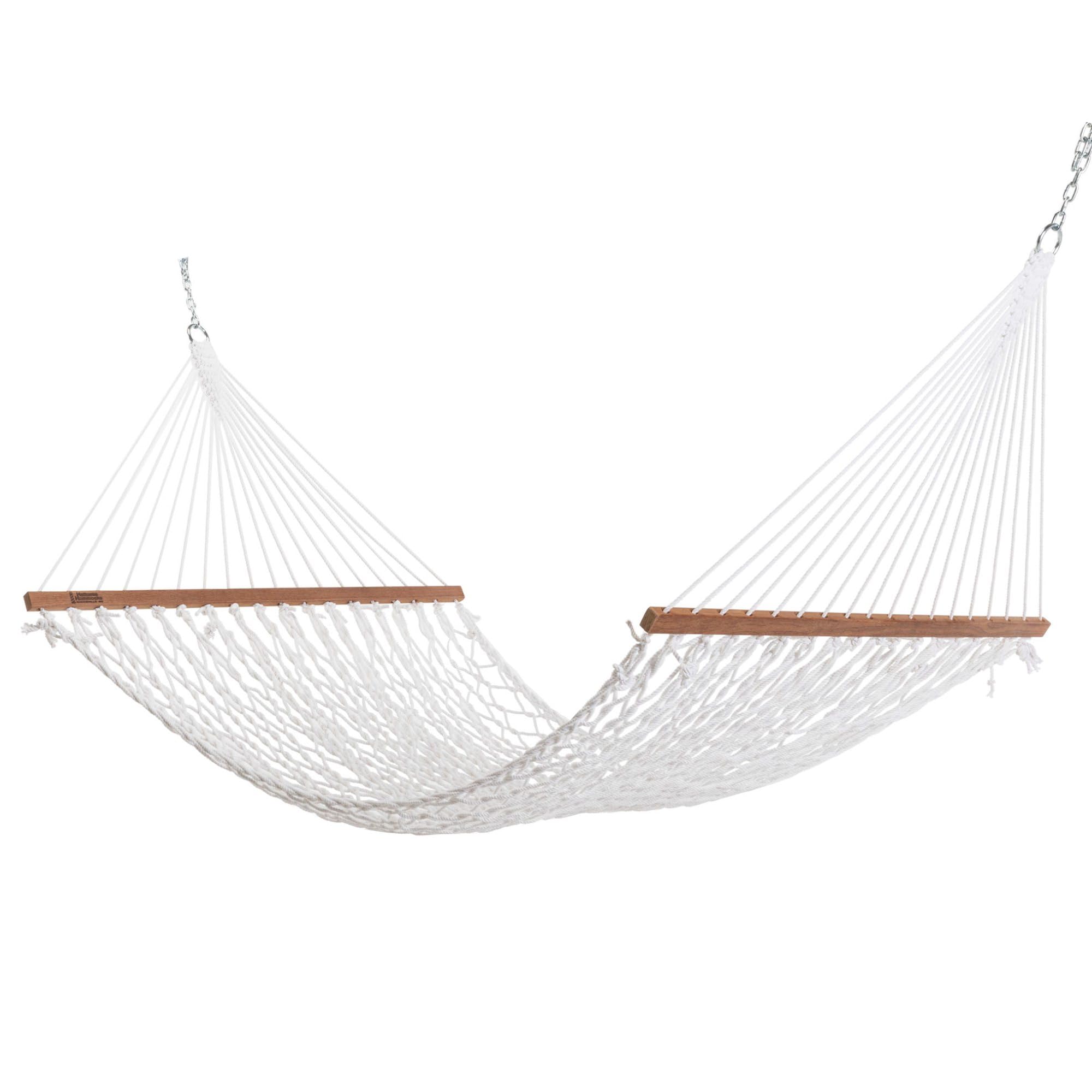 Hatteras Hammocks Deluxe White Duracord Rope Hammock with Free Extension Chains & Tree Hooks, Handcrafted in The USA, 450 LB Weight Capacity, 13 ft. x 60 in