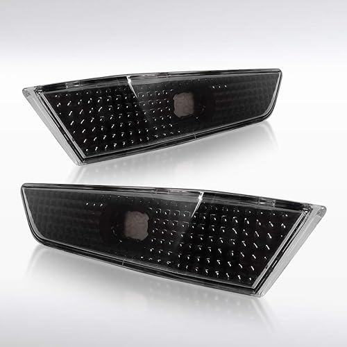 Autozensation Compatible with Infiniti G35 2Dr Coupe 2003-2007, Black Housing Clear Lens Side Marker Bumper Lights, L+R Pair Assembly