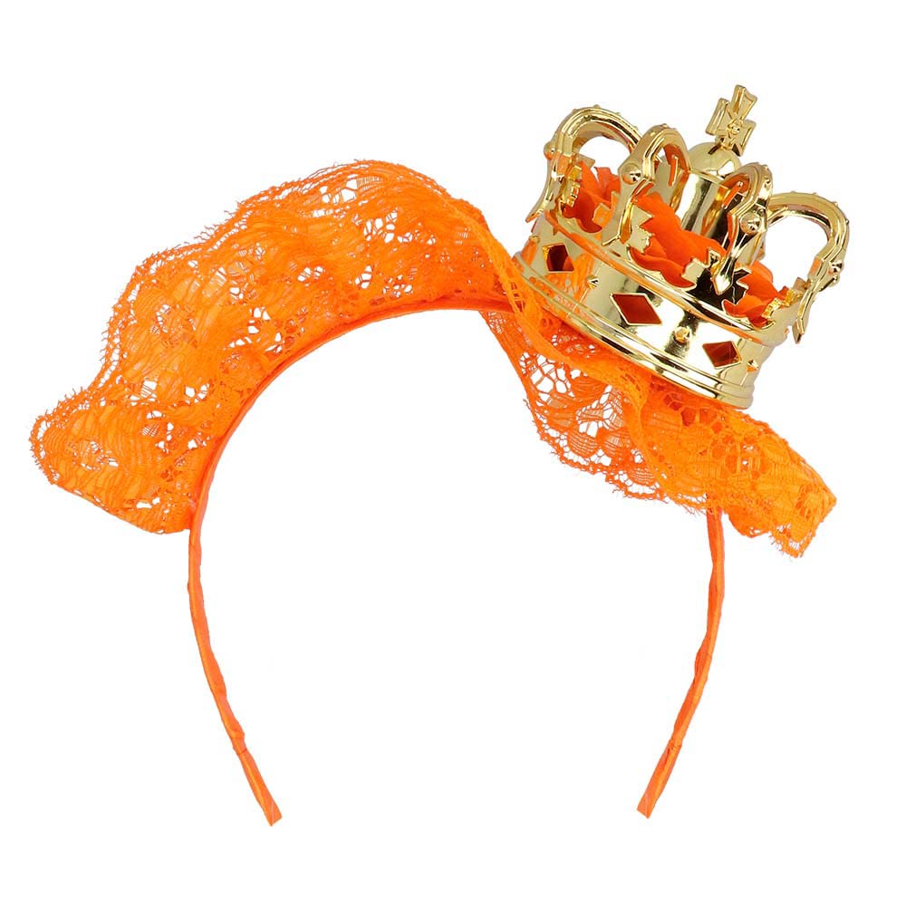 Boland 61829, Queen Headband, Gold Orange, Unisex, Crown with Lace Fabric, Tiara, Netherlands, Fan Item, Football - Image 2