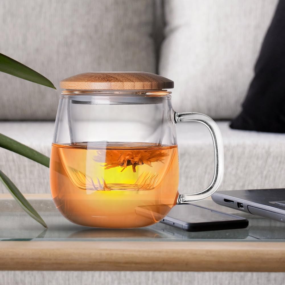 Tosnail Glastasse Mit Deckel & Tee-Ei | 2 Stück, 400 Ml, BPA-frei | Klare Teetasse Für Losen Tee