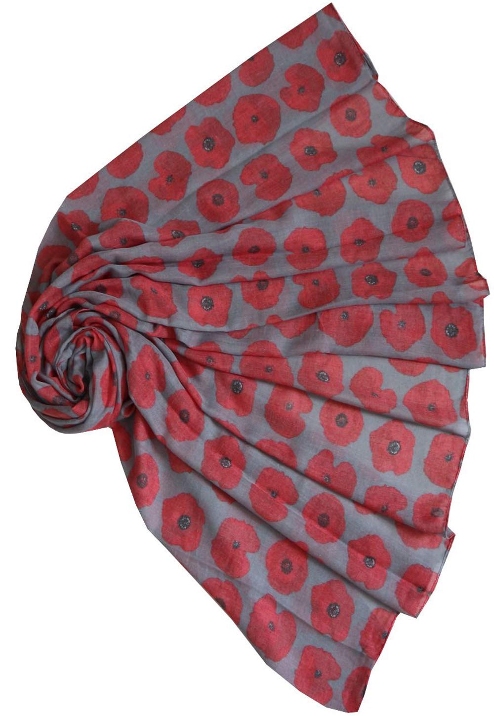 GlamLondon Poppy Scarf Red Poppies Printed Large Soft Flower Floral Ladies Womens Wrap (simple-poppy-Grey)