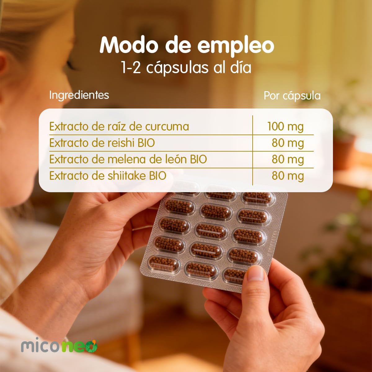 Mico NEO | GST | 60 Cápsulas | Con Reishi, Melena de León, Shiitake y Cúrcuma | Suplemento Elaborado con Hongos | Apoyo Digestivo Natural