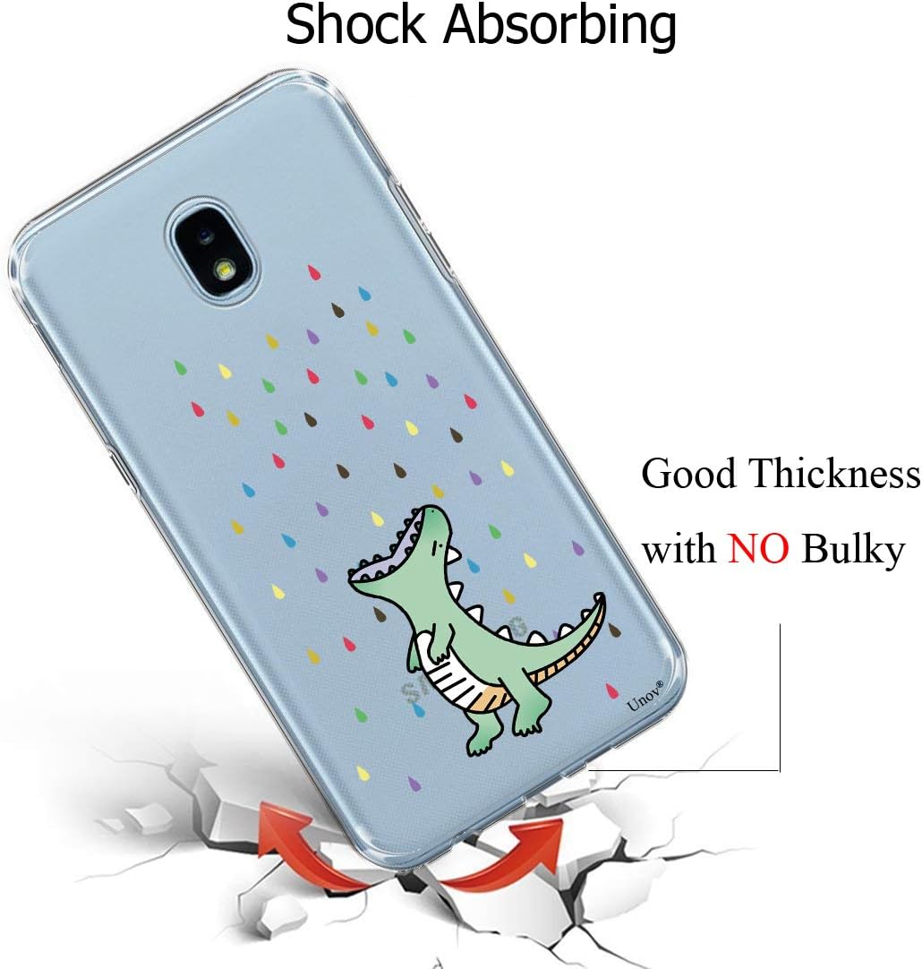 Unov Case Clear with Design for Galaxy J3 2018 Slim Protective Soft TPU Bumper Embossed Pattern Cover Galaxy J3 Achieve J3 Star Express Prime 3 J3 V 3rd (Rainbow Dinosaur)