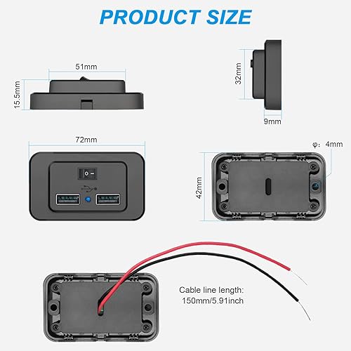 Miniatura 7 de Paquete de 2 adaptadores de carga de coche USB dual de 12 V-24 V, toma de corriente rápida con tapa adaptador de 4.8 A, múltiples puertos para