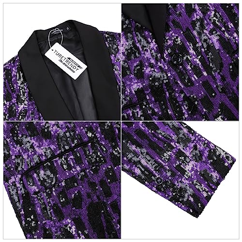 TURETRENDY Men Shiny Sequin Blazer Jacket Stylish One Button Tuxedo Suit Jackets for Party Dinner Prom4