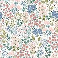 VEELIKE Doodle Flowers Wallpaper Peel and Stick Removable Floral Wallpaper for Bedroom Bathroom Nursery 17.7''x118'' Self Adhesive Botanical Wall Mural Stick and Peel Floral Contact Paper for Cabinets