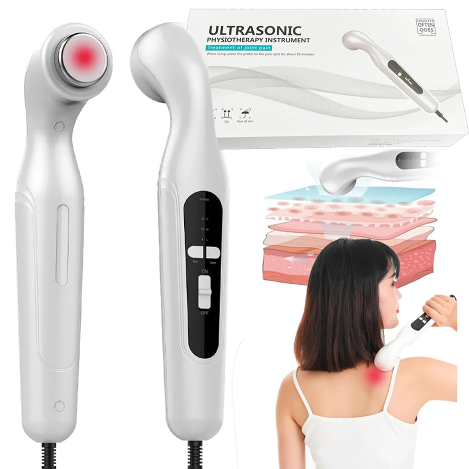Macchina Per Terapia A Ultrasuoni (Area Di Radiazione Effettiva: 4 Cm²), Per La Guarigione Dei Tessuti Profondi E Il Sollievo Dal Dolore,Temporizzazione Intelligente Di 15 Minuti,3 Marce Regolabili