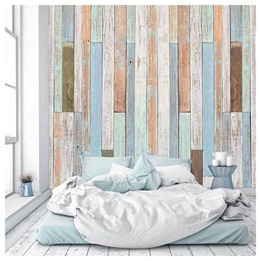 murimage Carta Parati Legno Pastello 274 x 254 cm Parete Marittimo Rustico Vintage fotomurali Tavole Bagno Cucina Wallpaper Camera Bambini Include Colla