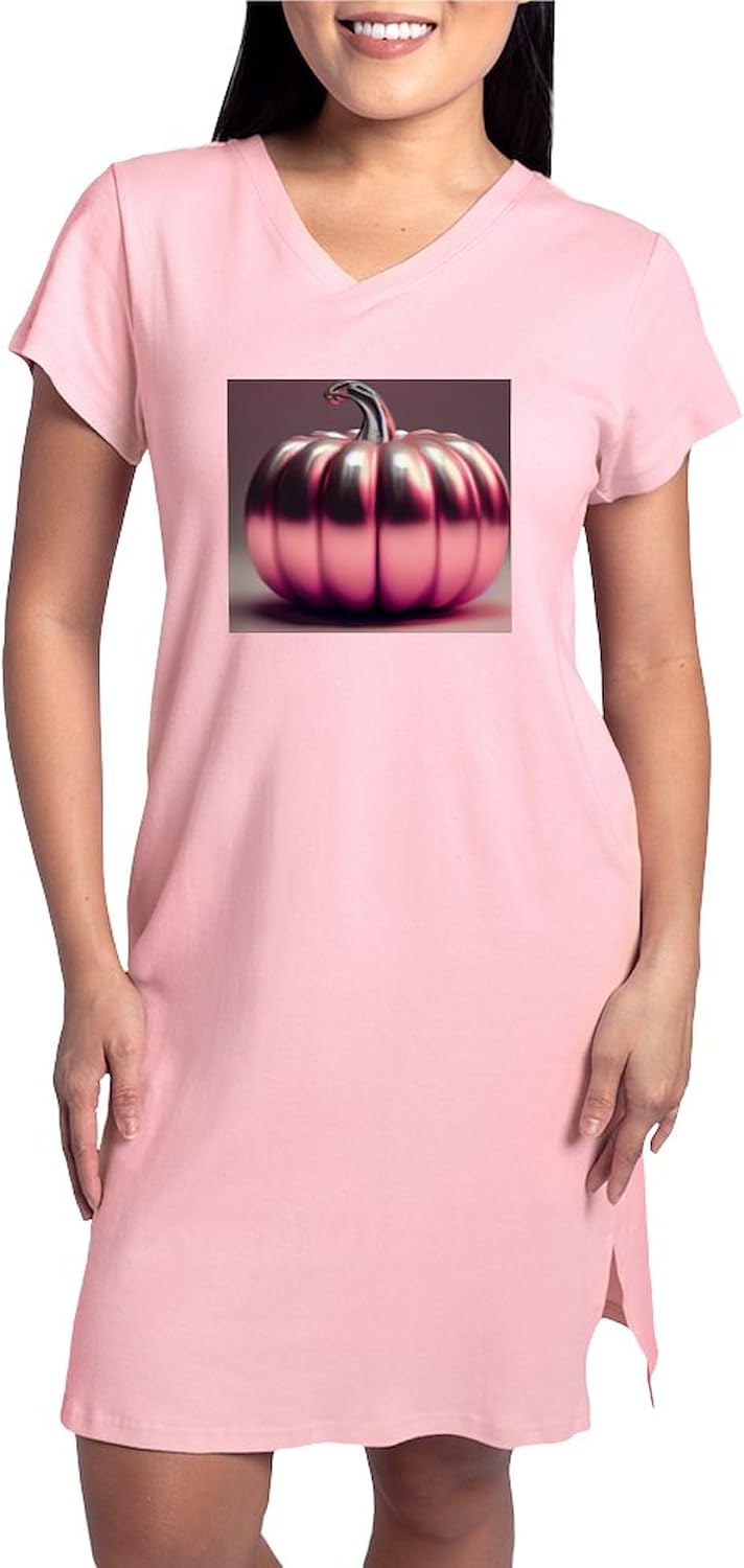 CafePress Shiny Pink Pumpkin Women's Nightshirt, Soft Long Pajama Shirt, Cotton PJs/Pyjamas