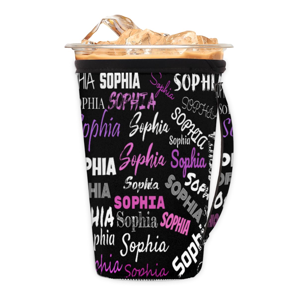 Iced Coffee Sleeve Custom Insulator Sleeves for Cold Drinks Beverages with Handle, Reusable Neoprene Cup Sleeve for 18-32oz Coffee cups, Solid Black