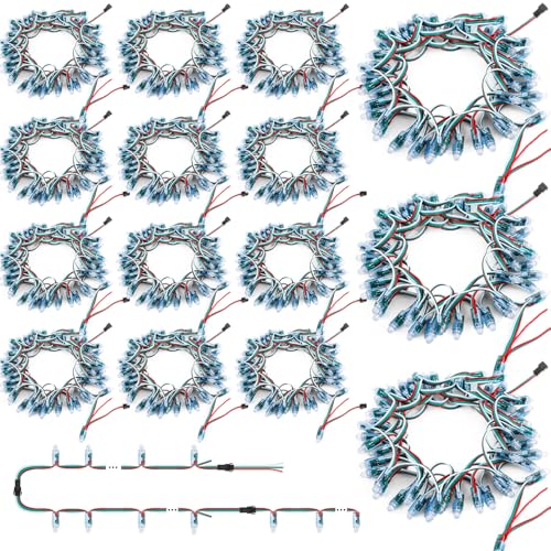 Xuhal 750 Pcs Dc 12v Ws2811 Pixel String Light 12mm Diffused Digital RGB LED Lights Waterproof Addressable LED RGB Outdoor Light for Screen Wall Christmas Billboard House Decor