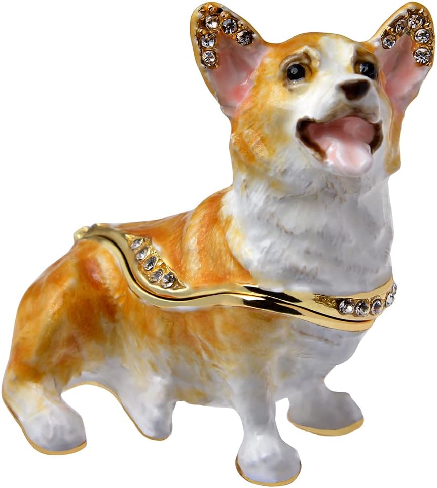 Corgi Trinket Box with Golden Crystal Enamel Design, Elegant Home Decor & Unique Gift for Dog Lovers, Pet Owners, or Special Occasion