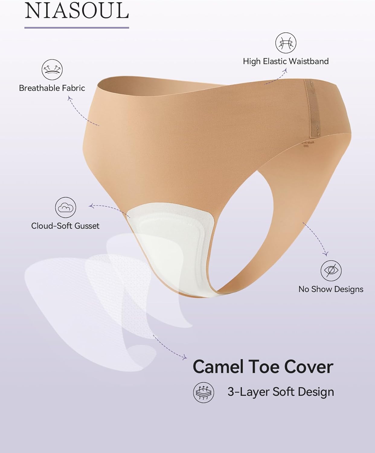 NIASOUL Thongs for Women Seamless Thong Panty Liners No Show Breathable G-Strings Workout Underwear - Image 5